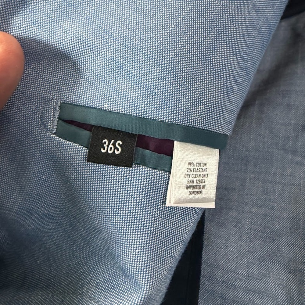 BONOBOS Mens 36S Short Slim Fit Light Blue Cotton Suit Jacket Pants 32x28 Casual - Picture 7 of 16